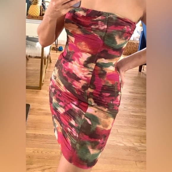 BB DAKOTA Strapless Floral Y2K Ruched Summer Mini Dress, Size S - Picture 1 of 9